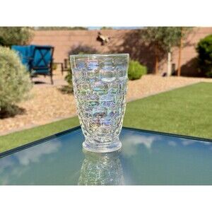 Federal Glass Yorktown Iridescent Thumbprint Tumbler 12 oz MCM Vintage